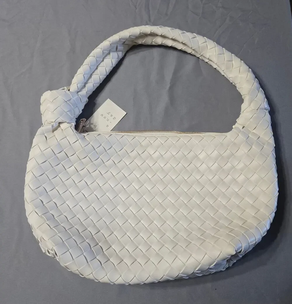 A New Day White Woven Slouchy Shoulder Bag Knotted Hobo